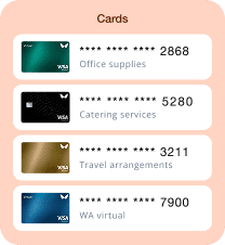 A list of cards for different types of purchases