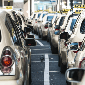 A row of taxi cars