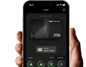 A phone with the Wallester mobile app interface